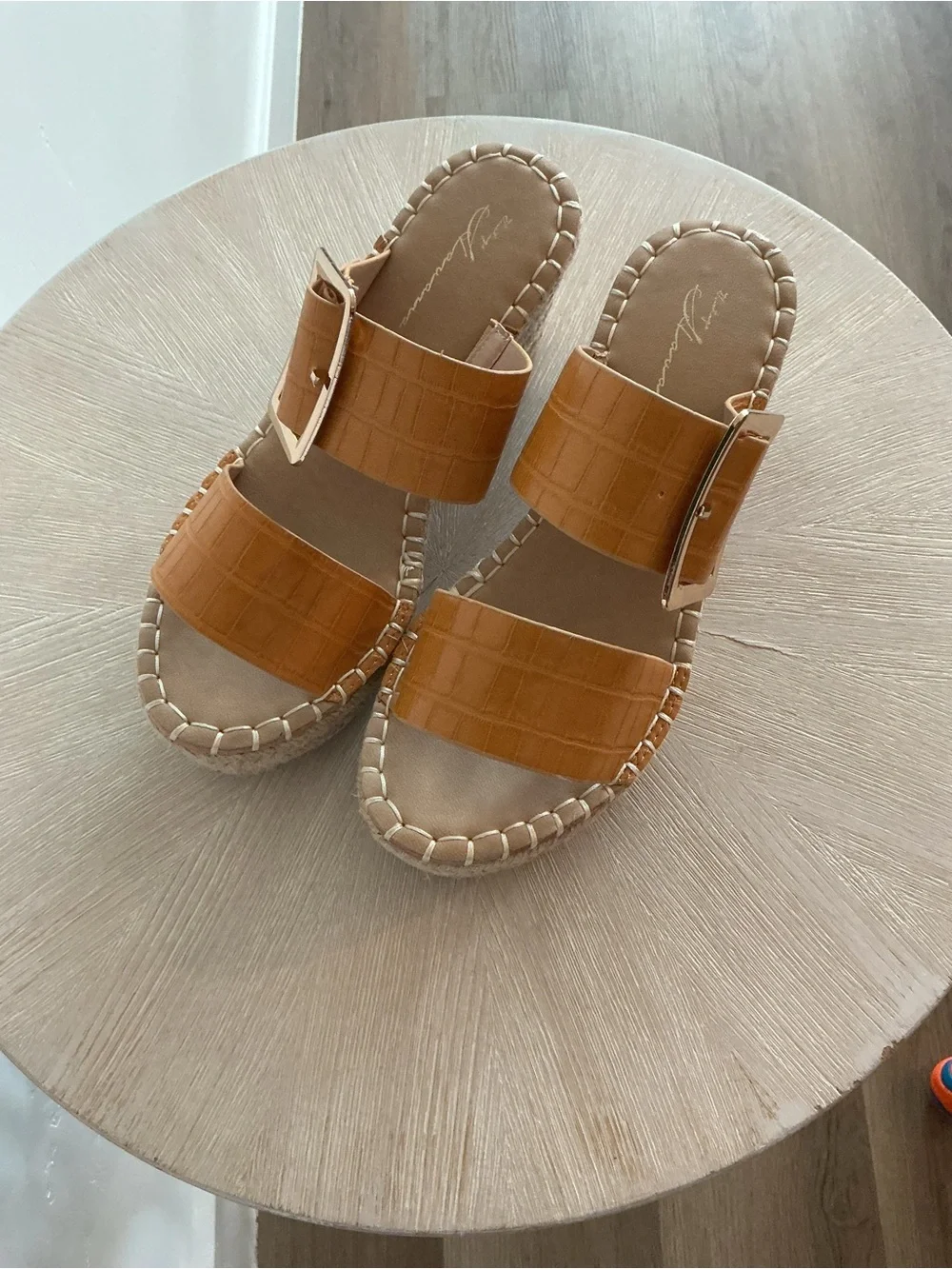 244. Vintage Havana Women's Tan Espadrille Slide Sandals with Buckle
